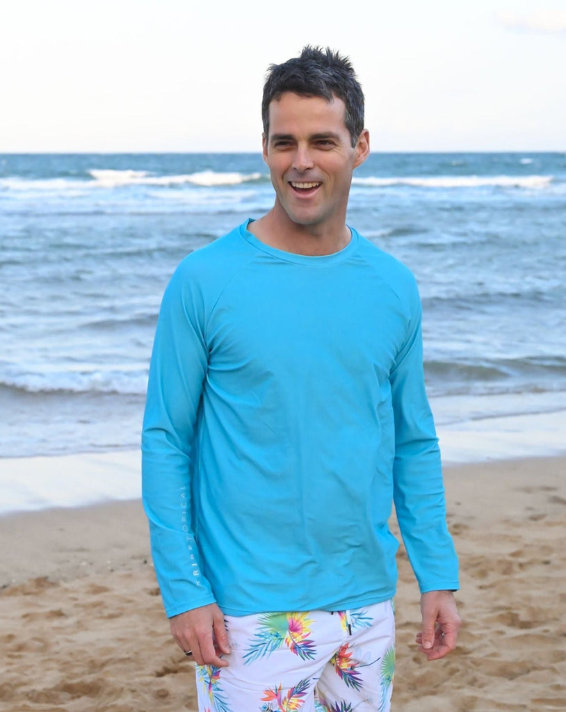 Adult Rash Guard Top - Arafura (Light Blue, Relaxed Fit) - Tribe Tropical