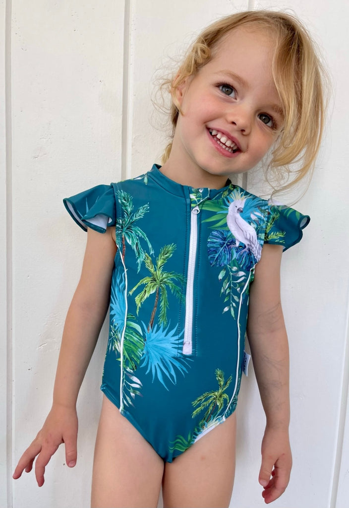 Baby / Toddler Frill Sleeve Swimsuit - Hamilton Island - Tribe Tropical