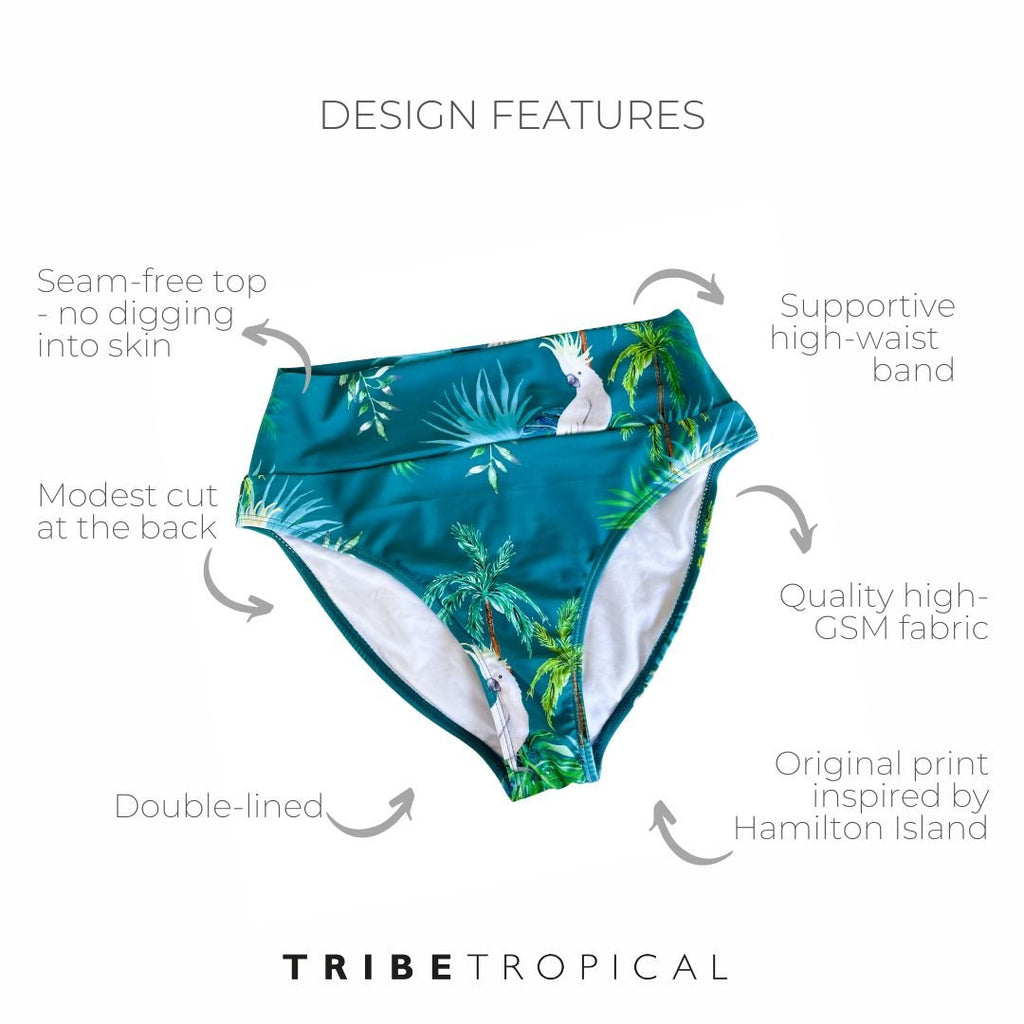 Womens High-Waisted Bikini Bottom - Hamilton Island - Tribe Tropical