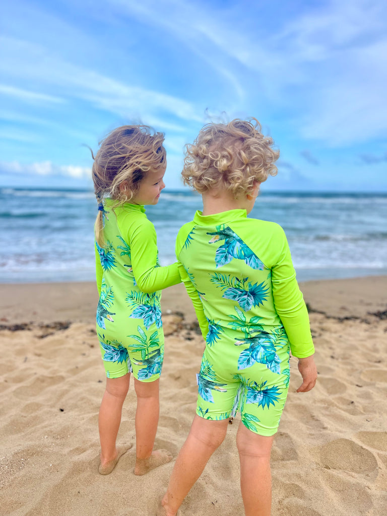 Toddler UV Suit With Nappy-Change Snaps (Unisex) - Kakadu Sunrise - Tribe Tropical