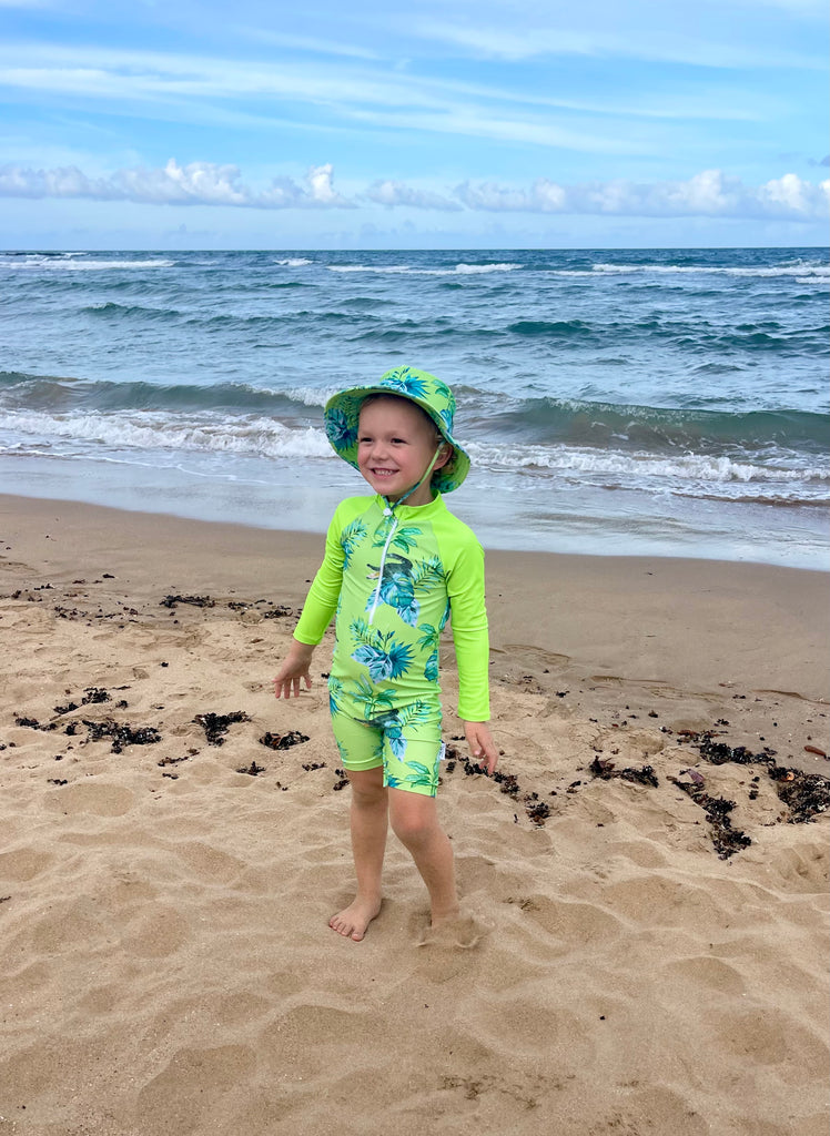 Toddler UV Suit With Nappy-Change Snaps (Unisex) - Kakadu Sunrise - Tribe Tropical