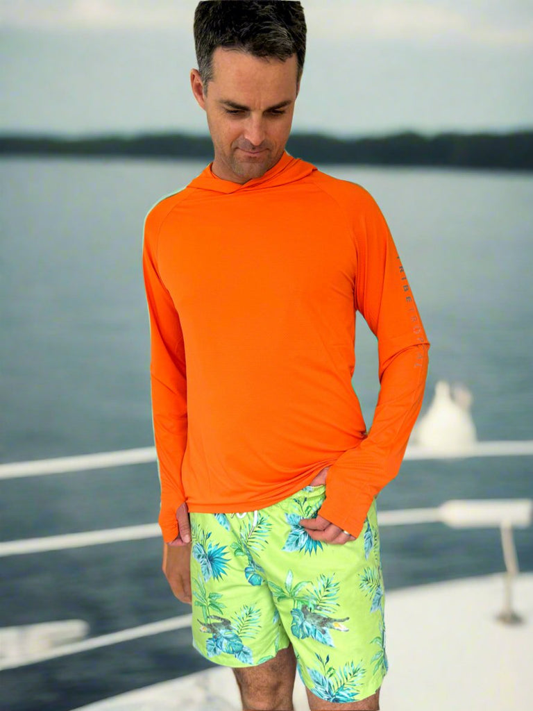 Adult Long - Sleeve Sun Hoodie - Bright Orange (Relaxed Fit) - Tribe Tropical