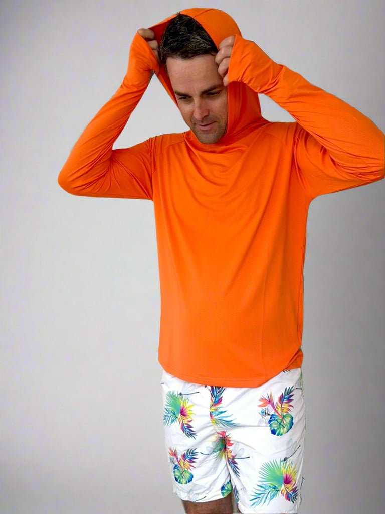 Adult Long - Sleeve Sun Hoodie - Bright Orange (Relaxed Fit) - Tribe Tropical