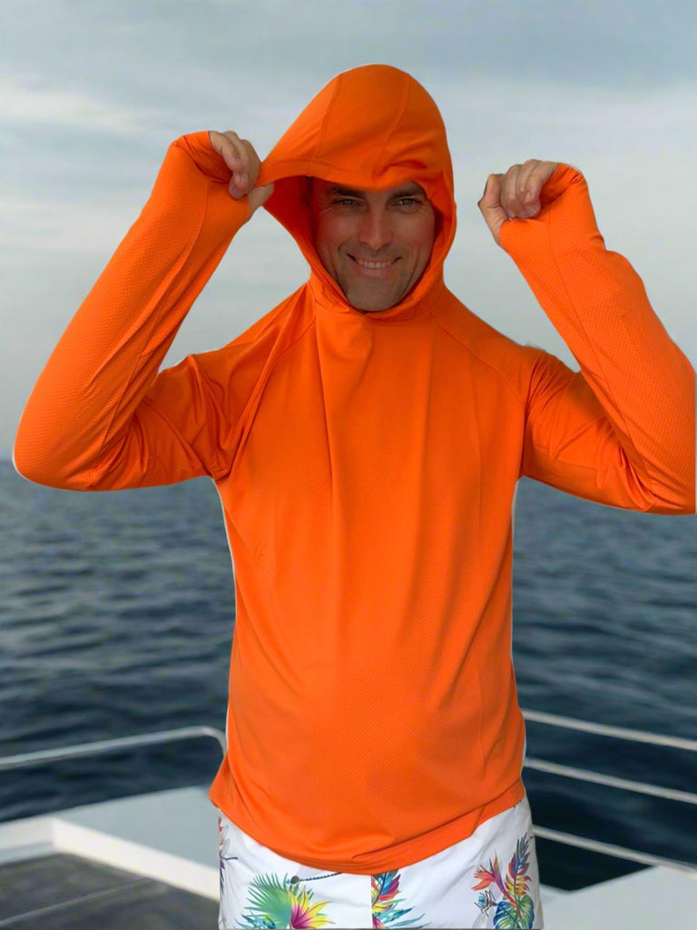 Adult Long - Sleeve Sun Hoodie - Bright Orange (Relaxed Fit) - Tribe Tropical