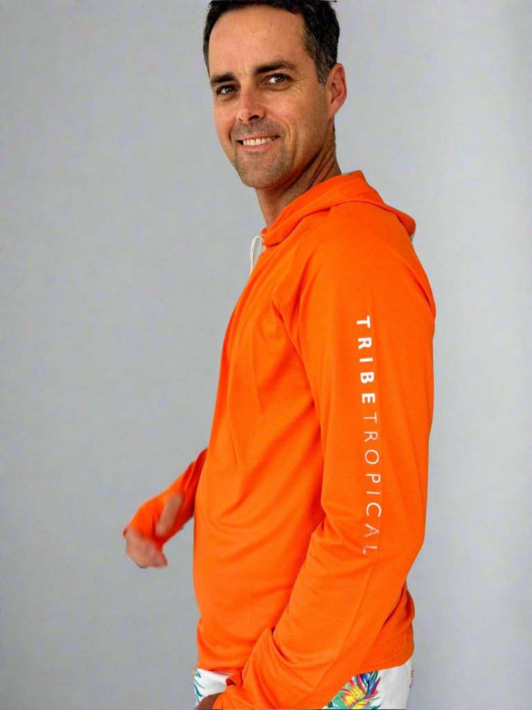 Adult Long - Sleeve Sun Hoodie - Bright Orange (Relaxed Fit) - Tribe Tropical