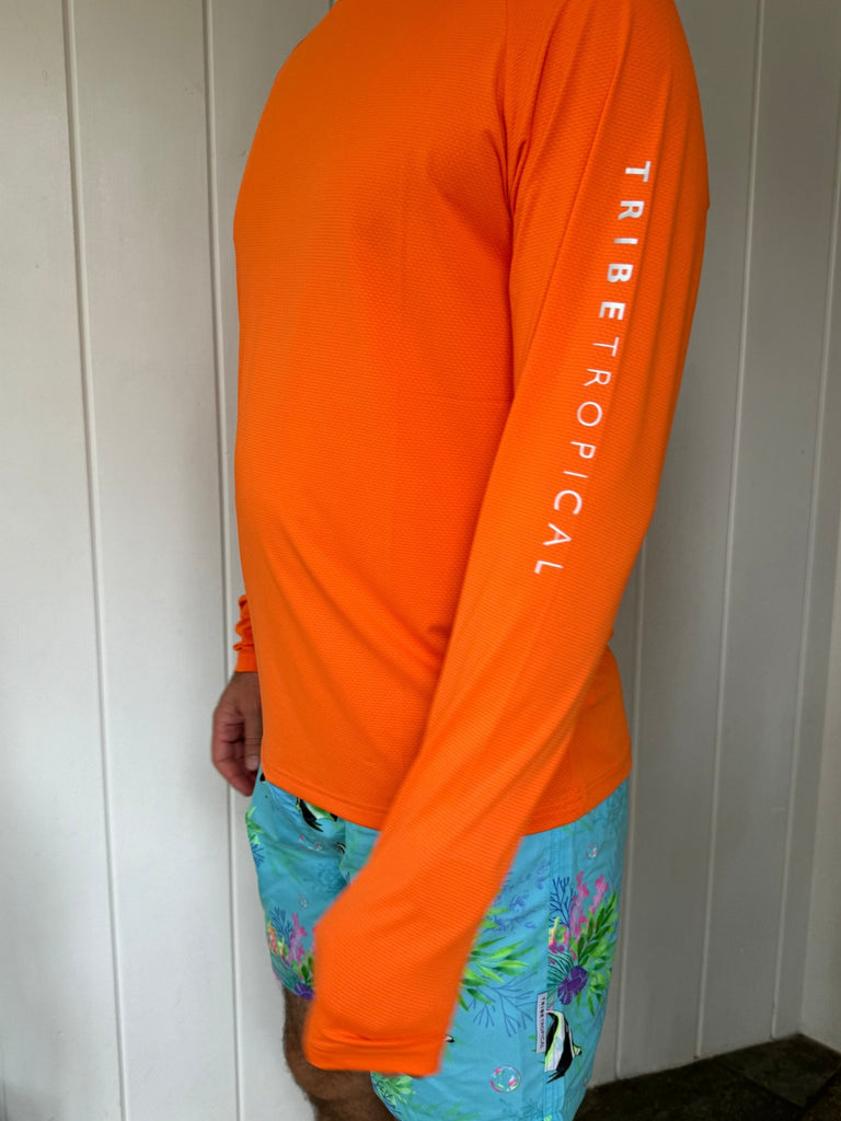 Adult Long - Sleeve Sun Hoodie - Bright Orange (Relaxed Fit) - Tribe Tropical