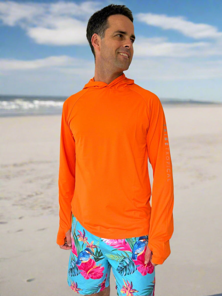 Adult Long - Sleeve Sun Hoodie - Bright Orange (Relaxed Fit) - Tribe Tropical