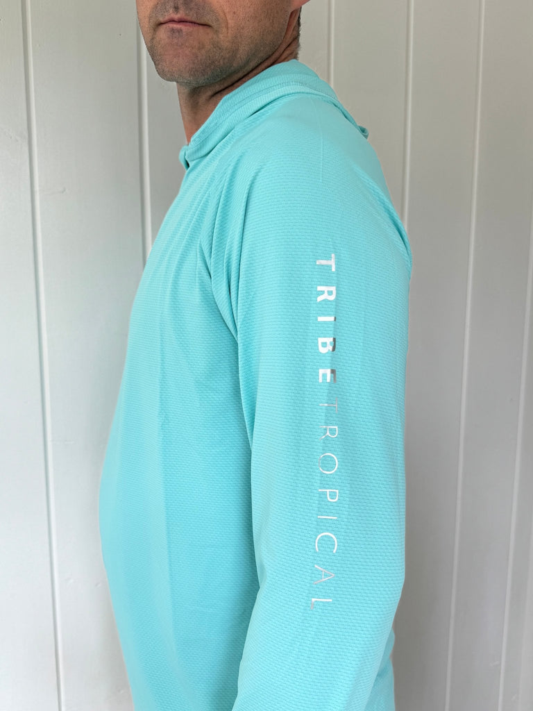 Adult Long - Sleeve Sun Hoodie - Light Turquoise Blue (Relaxed Fit) - Tribe Tropical