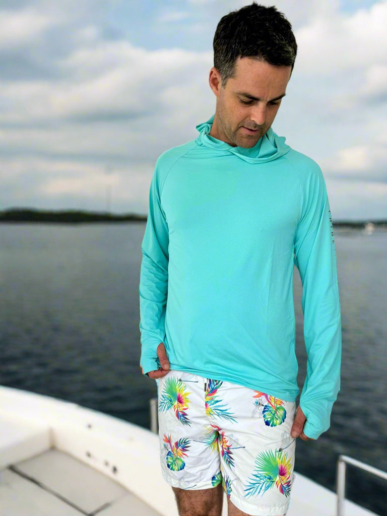 Adult Long - Sleeve Sun Hoodie - Light Turquoise Blue (Relaxed Fit) - Tribe Tropical