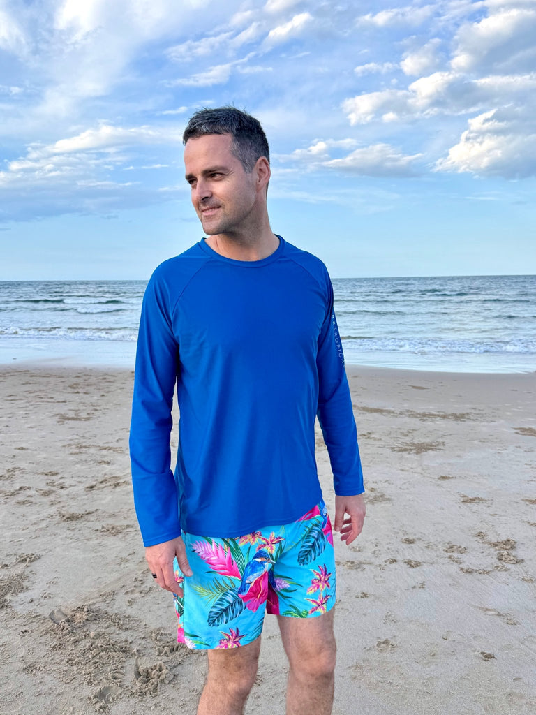 Adult Rash Guard Top - Marine Blue (Relaxed Fit) - Tribe Tropical