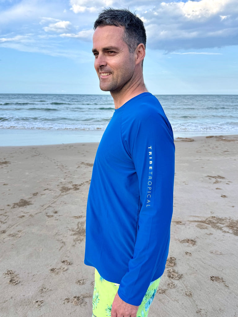 Adult Rash Guard Top - Marine Blue (Relaxed Fit) - Tribe Tropical