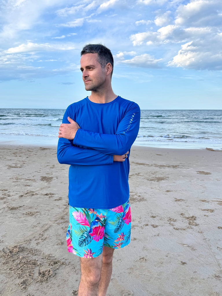 Adult Rash Guard Top - Marine Blue (Relaxed Fit) - Tribe Tropical