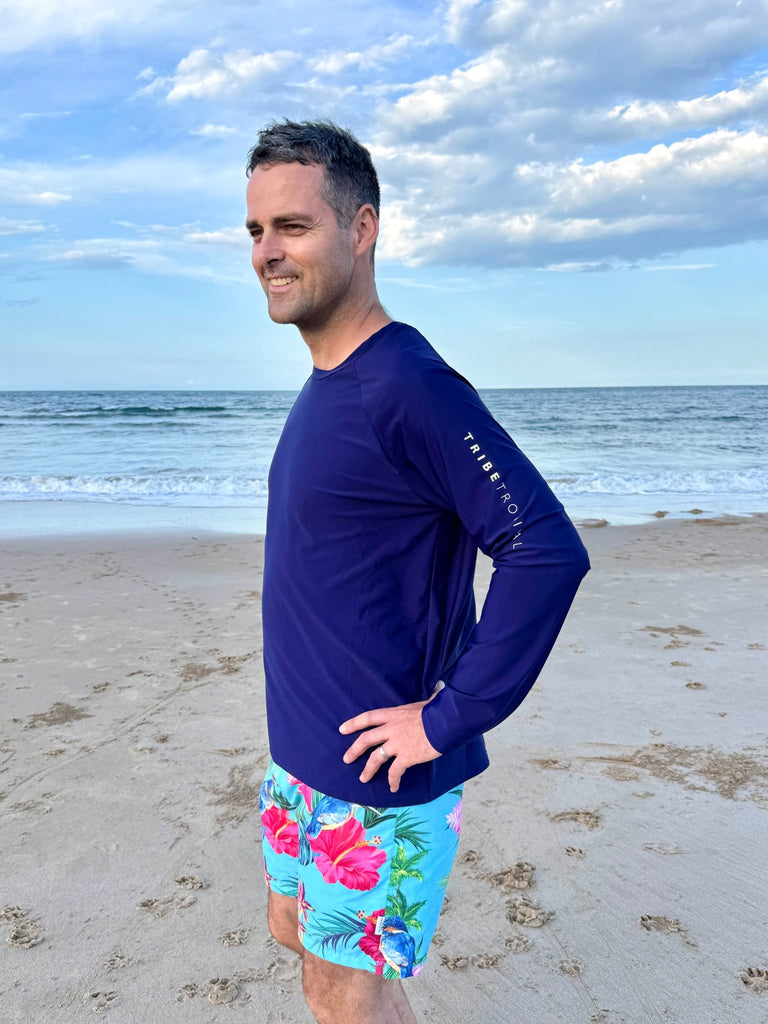 Adult Rash Guard Top - Navy Blue V2 (Relaxed Fit) - Tribe Tropical