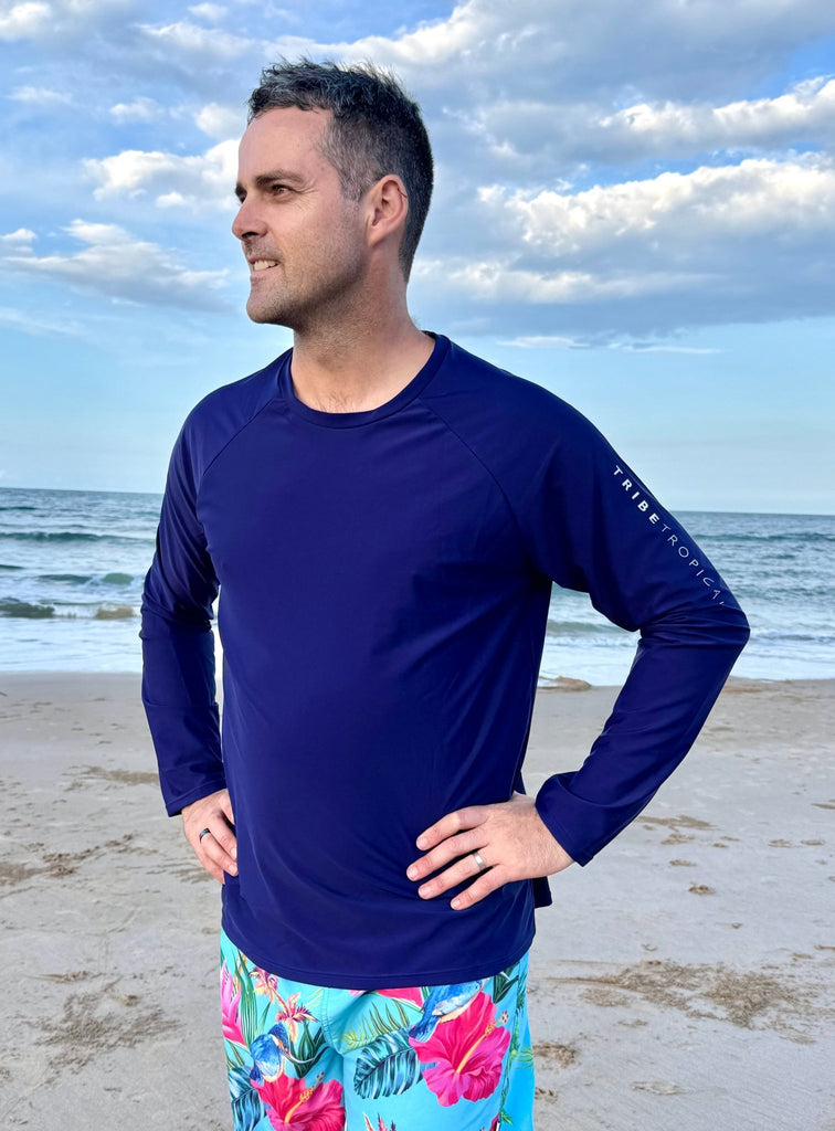 Adult Rash Guard Top - Navy Blue V2 (Relaxed Fit) - Tribe Tropical