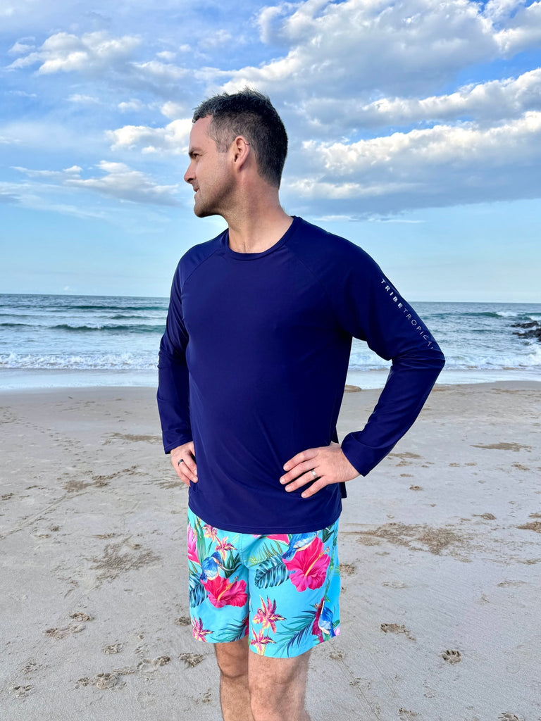 Adult Rash Guard Top - Navy Blue V2 (Relaxed Fit) - Tribe Tropical