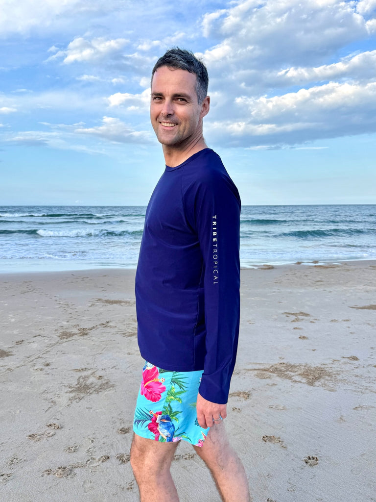 Adult Rash Guard Top - Navy Blue V2 (Relaxed Fit) - Tribe Tropical