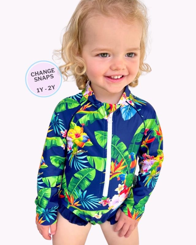 Baby / Toddler Swimsuit With Snaps (Nappy Change) - Lorikeet Love - Tribe Tropical