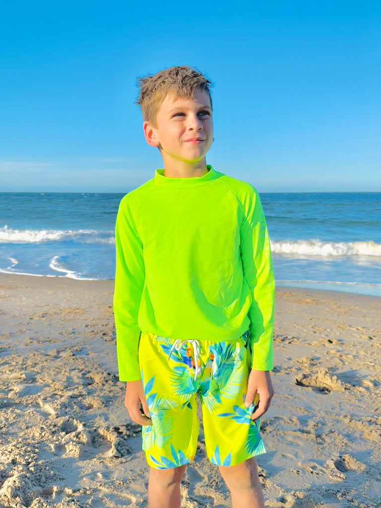 Boys Board Shorts - Finch Fiesta | Neon Yellow - Tribe Tropical