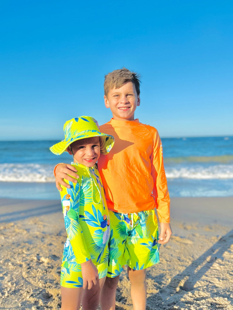 Boys Board Shorts - Finch Fiesta | Neon Yellow - Tribe Tropical