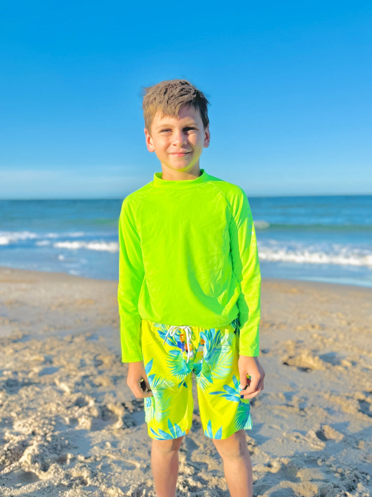 Boys Board Shorts - Finch Fiesta | Neon Yellow - Tribe Tropical