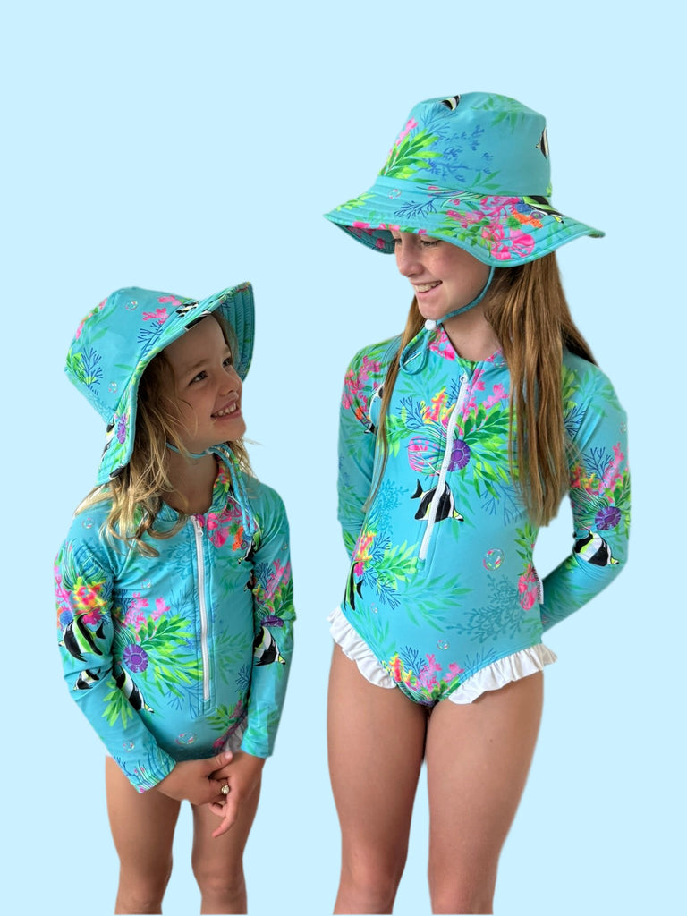 Girls Long Sleeve Swimsuit - Marine Mirage - Tribe Tropical