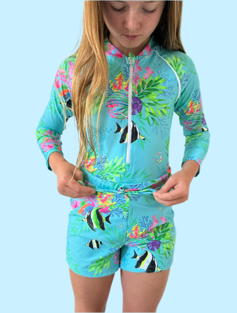 Girls Long Sleeve Swimsuit - Marine Mirage - Tribe Tropical