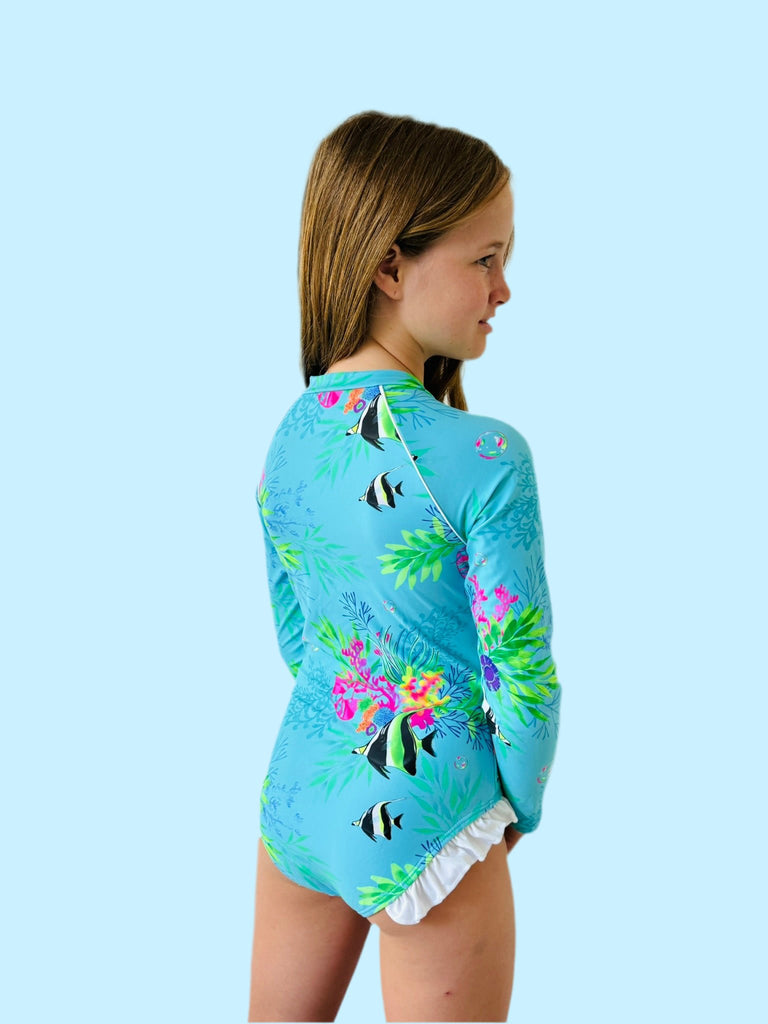 Girls Long Sleeve Swimsuit - Marine Mirage - Tribe Tropical