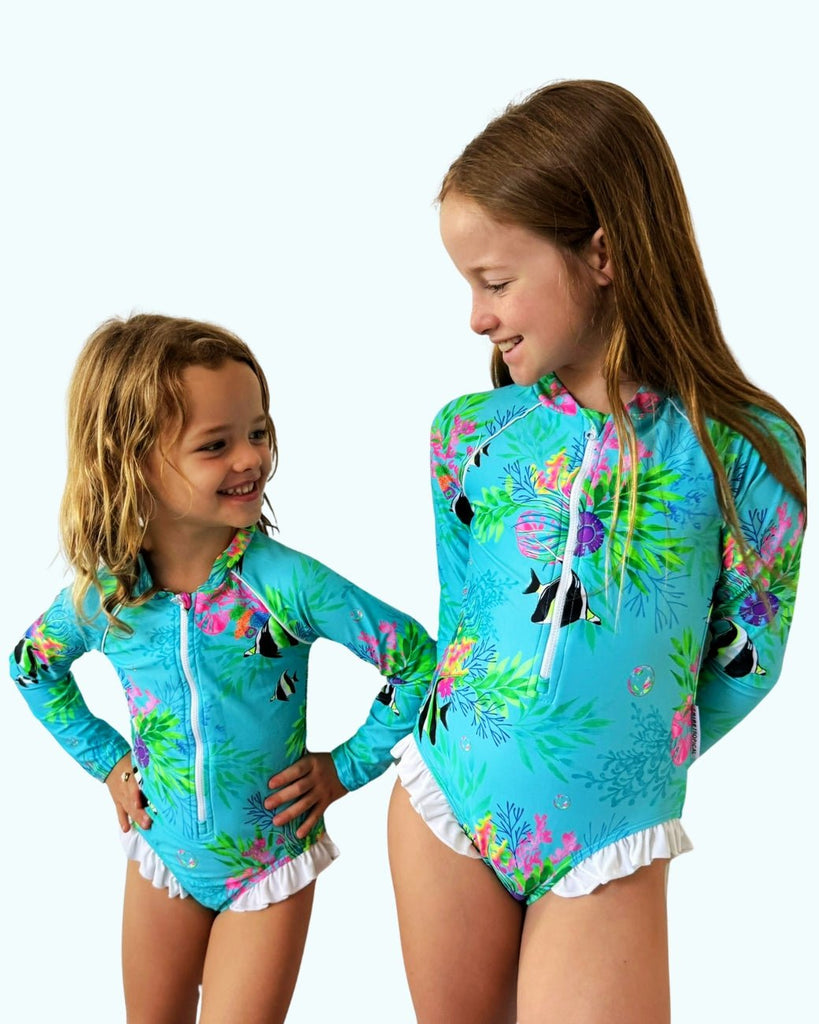 Girls Long Sleeve Swimsuit - Marine Mirage - Tribe Tropical