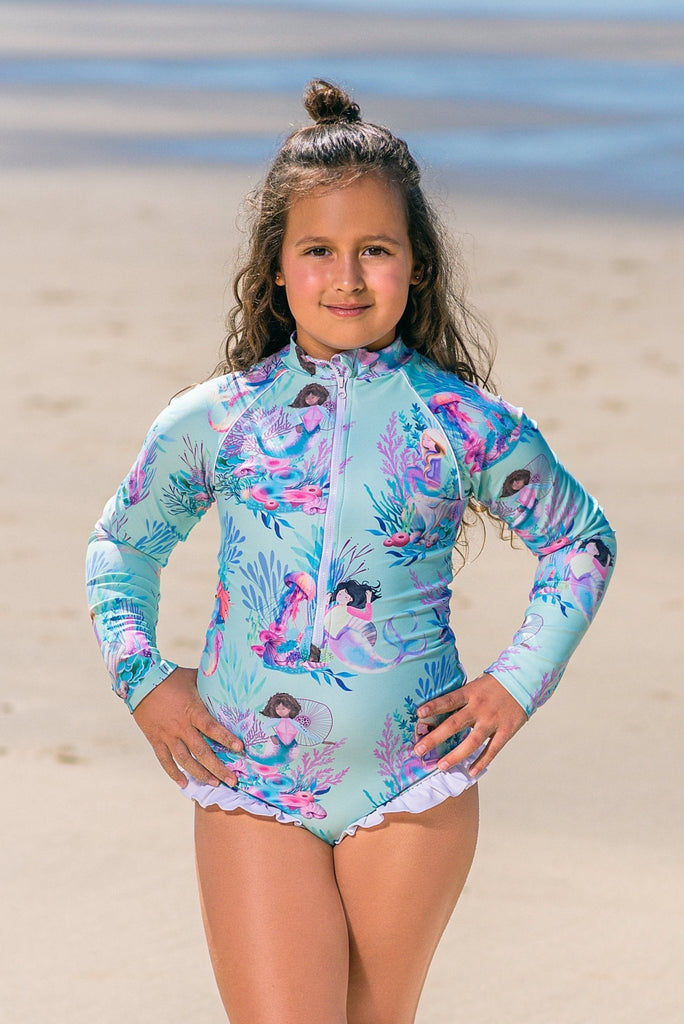 Girls Long Sleeve Swimsuit - Mermaid Waters - Tribe Tropical