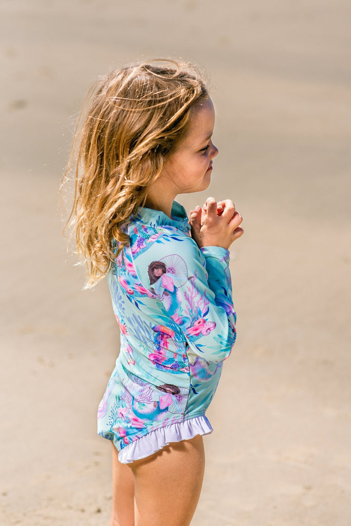 Girls Long Sleeve Swimsuit - Mermaid Waters - Tribe Tropical