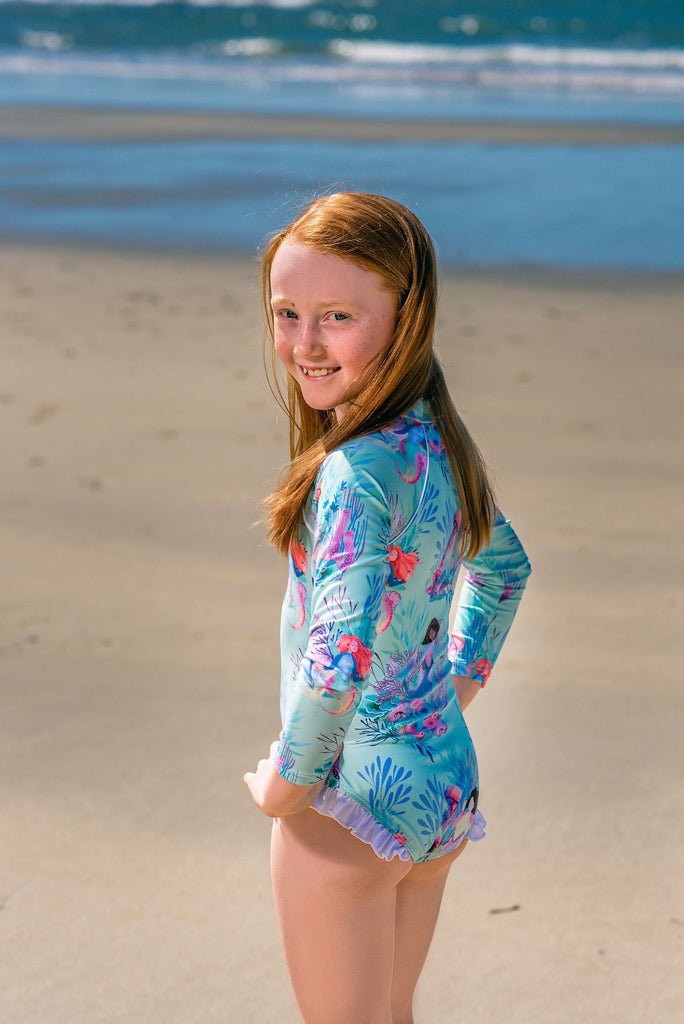 Girls Long Sleeve Swimsuit - Mermaid Waters - Tribe Tropical