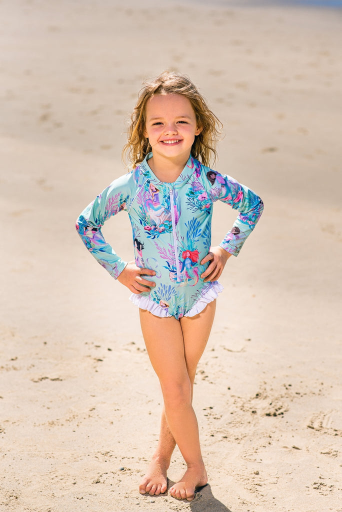 Girls Long Sleeve Swimsuit - Mermaid Waters - Tribe Tropical