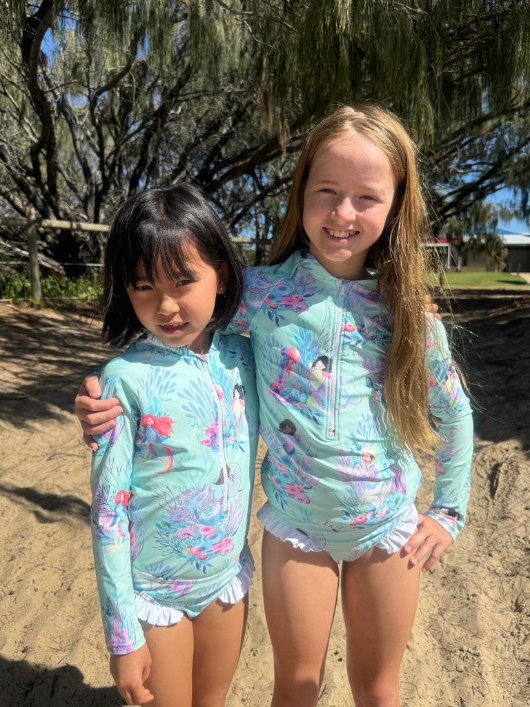 Girls Long Sleeve Two - Piece Swimsuit Set - Mermaid Waters - Tribe Tropical