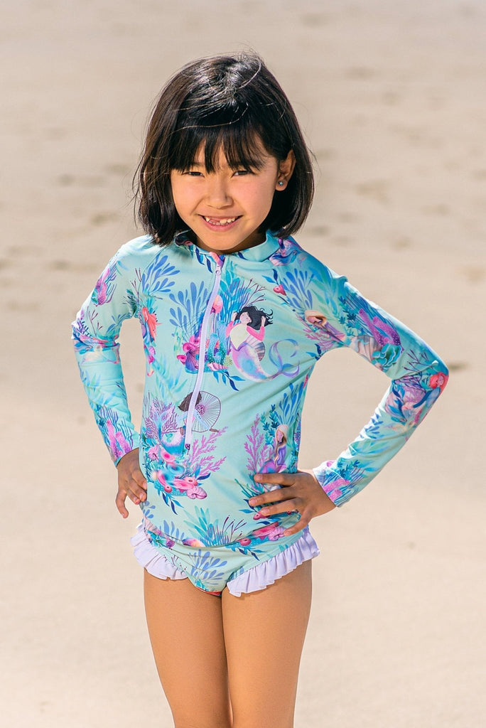 Girls Long Sleeve Two - Piece Swimsuit Set - Mermaid Waters - Tribe Tropical