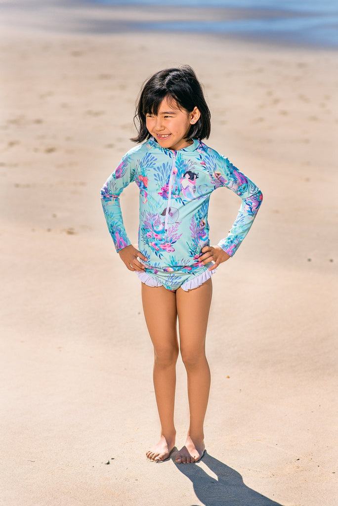 Girls Long Sleeve Two - Piece Swimsuit Set - Mermaid Waters - Tribe Tropical