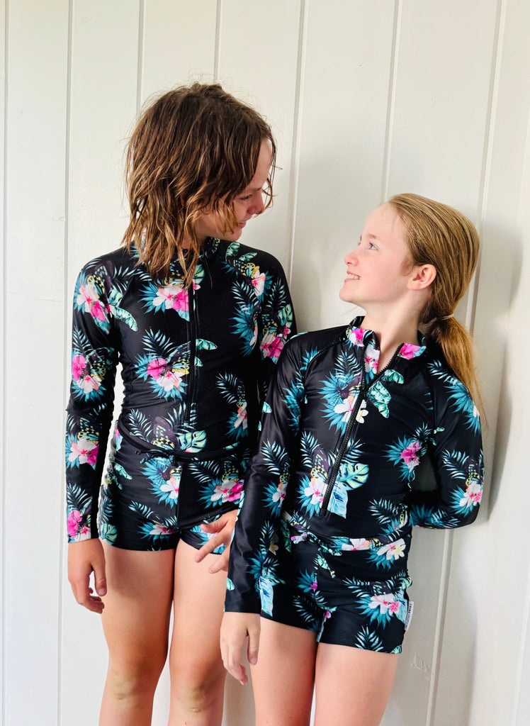 Girls Swim / Active Shorts with Tie - Daintree Dusk - Tribe Tropical