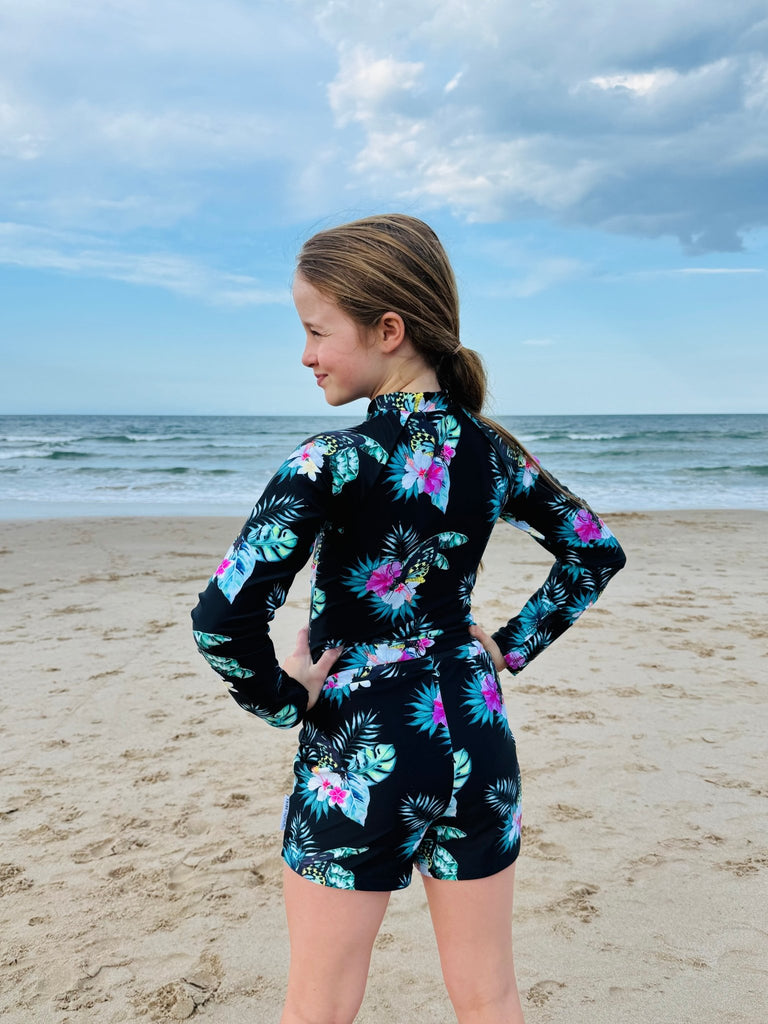 Girls Swim / Active Shorts with Tie - Daintree Dusk - Tribe Tropical