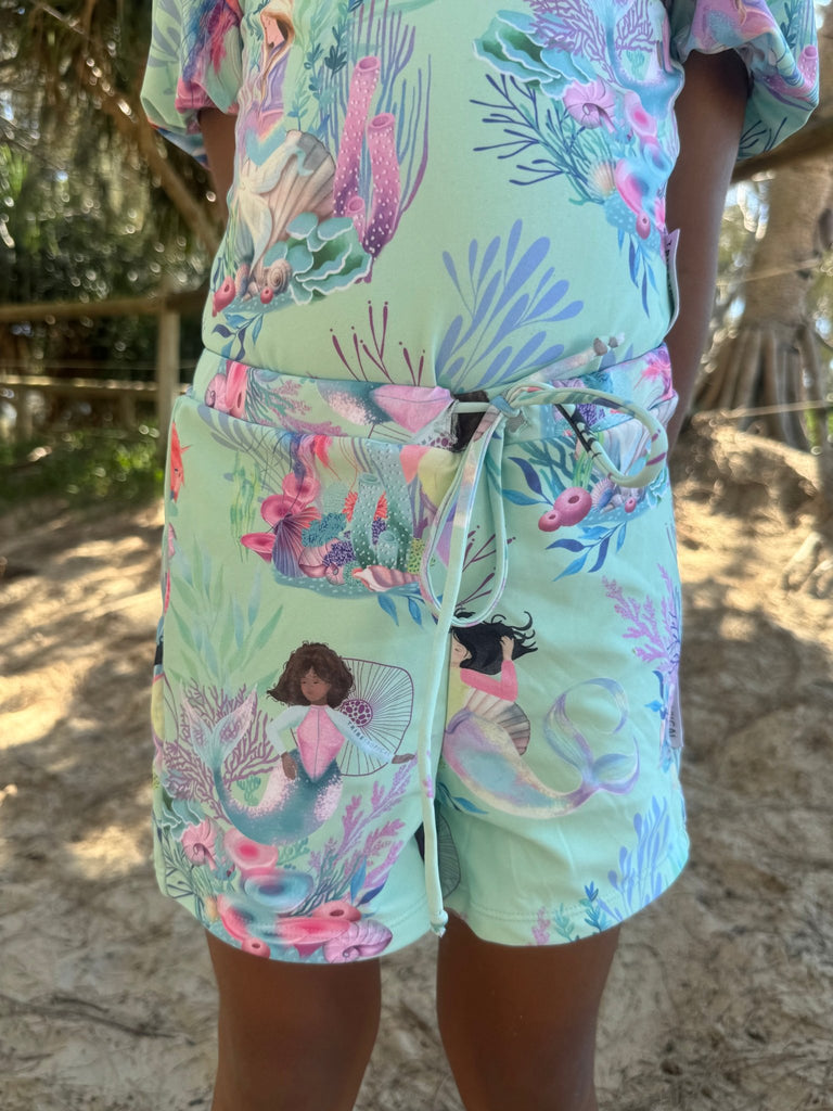 Girls Swim / Active Shorts with Tie - Mermaid Waters - Tribe Tropical