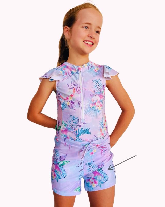 Girls Swim / Active Shorts with Tie - Tropic of Unicorn™ - Tribe Tropical