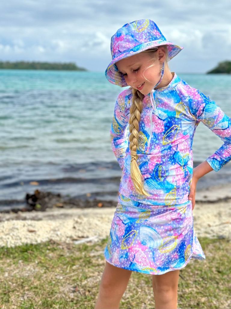 Girls Zip - Front Rash Guard Top - Shelly Beach - Tribe Tropical