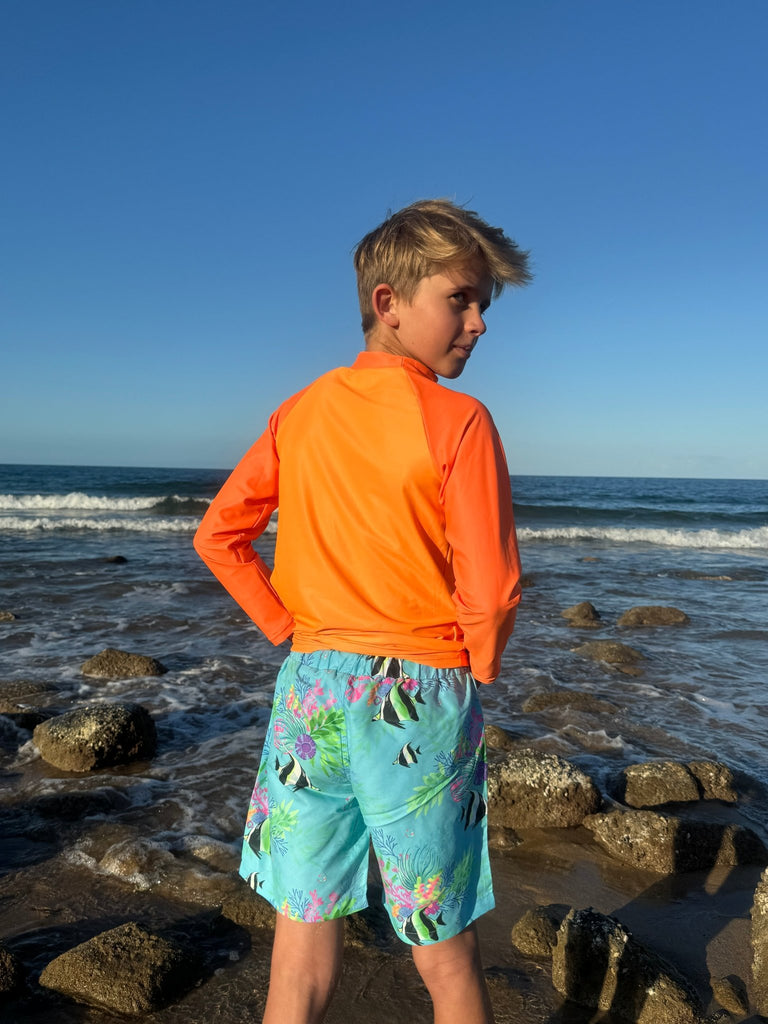 Kids Rash Guard Top - Tribe Tropical | Neon Orange (Unisex) - Tribe Tropical