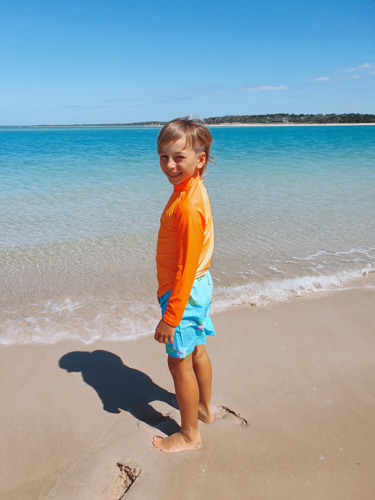 Kids Rash Guard Top - Tribe Tropical | Neon Orange (Unisex) - Tribe Tropical