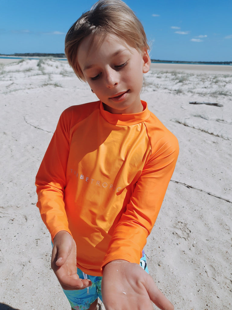 Kids Rash Guard Top - Tribe Tropical | Neon Orange (Unisex) - Tribe Tropical