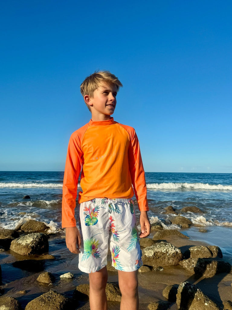 Kids Rash Guard Top - Tribe Tropical | Neon Orange (Unisex) - Tribe Tropical