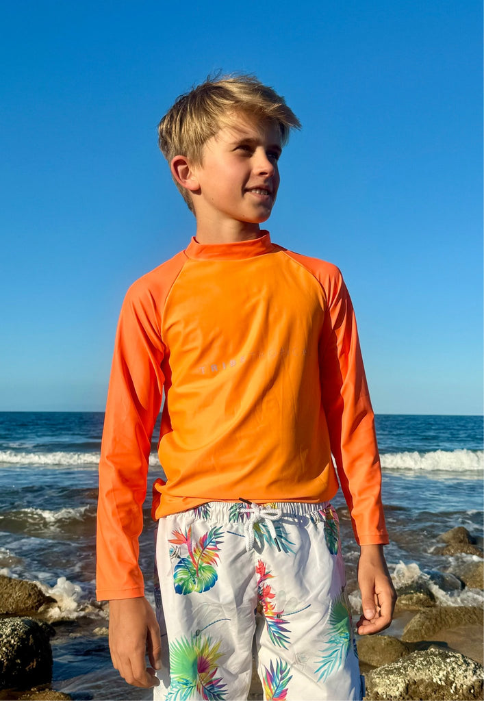 Kids Rash Guard Top - Tribe Tropical | Neon Orange (Unisex) - Tribe Tropical