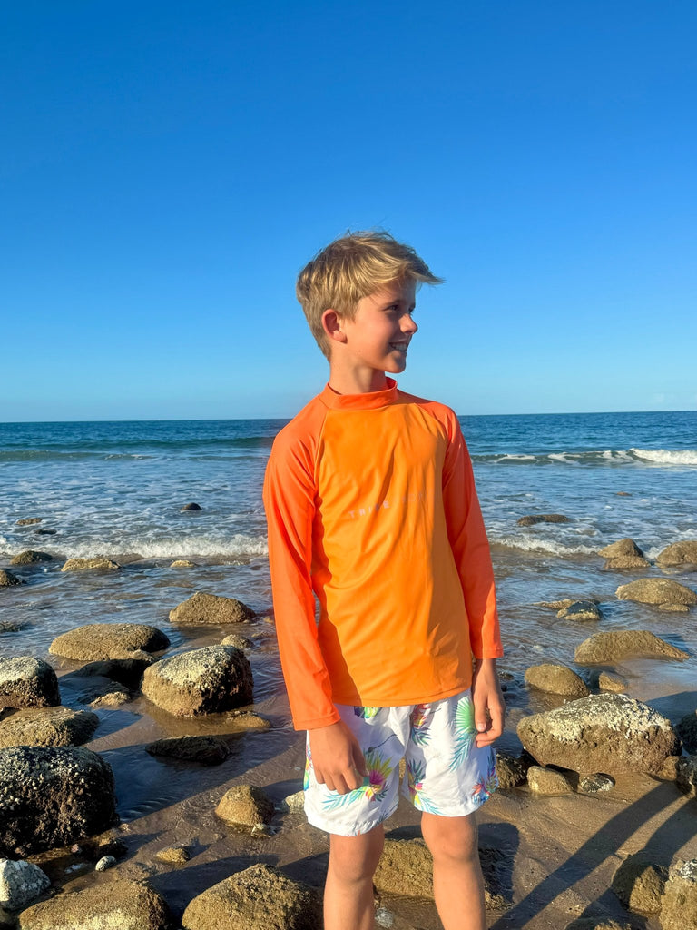 Kids Rash Guard Top - Tribe Tropical | Neon Orange (Unisex) - Tribe Tropical