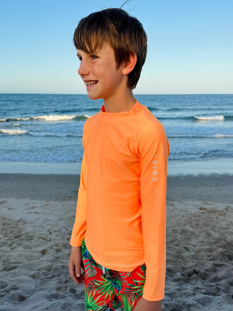 Kids Rash Guard Top V2 - Neon Orange (Unisex) - Tribe Tropical