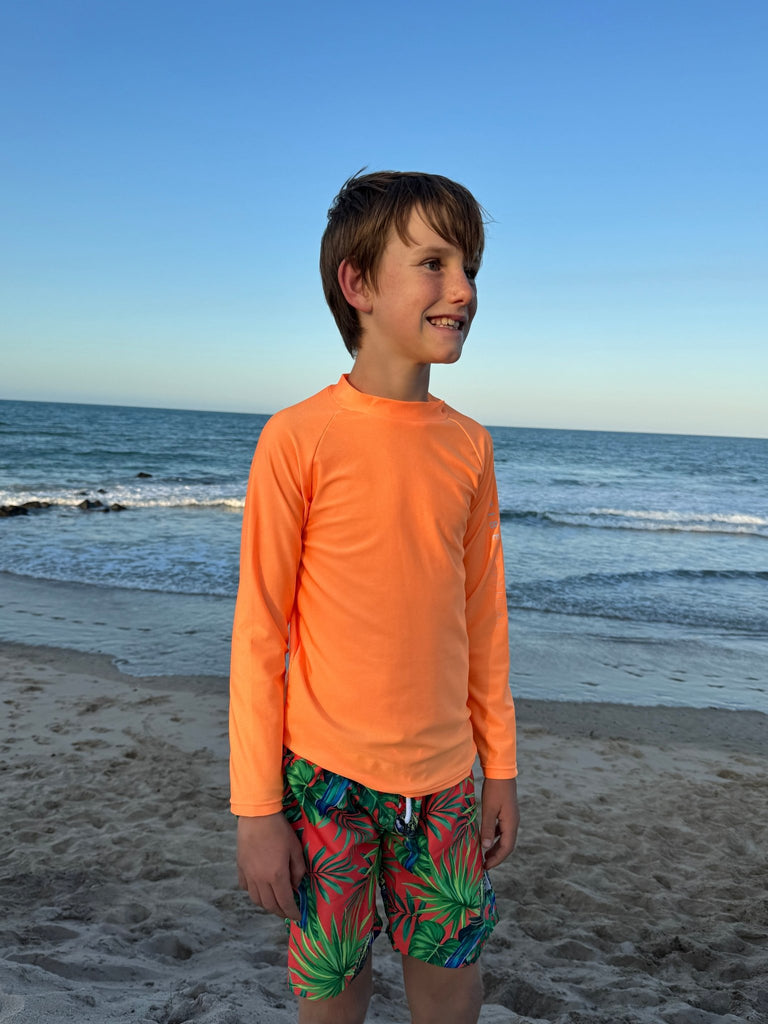 Kids Rash Guard Top V2 - Neon Orange (Unisex) - Tribe Tropical