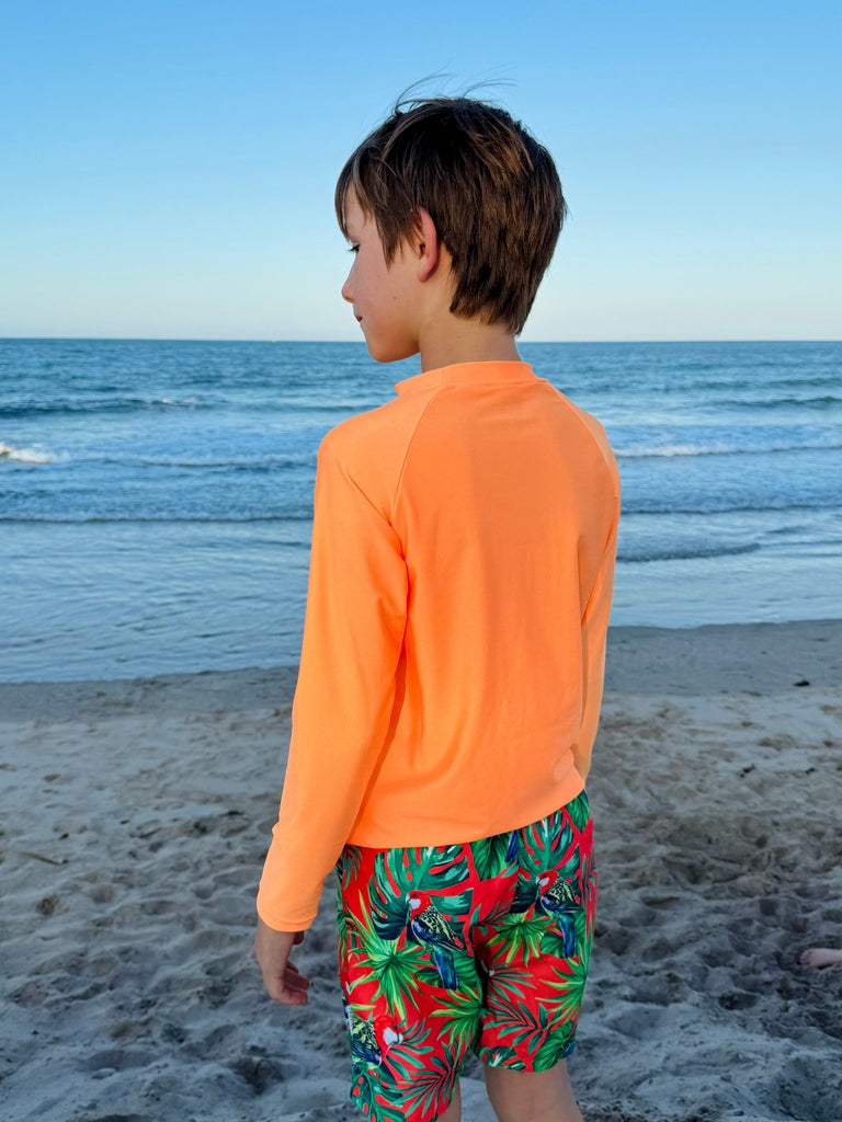 Kids Rash Guard Top V2 - Neon Orange (Unisex) - Tribe Tropical