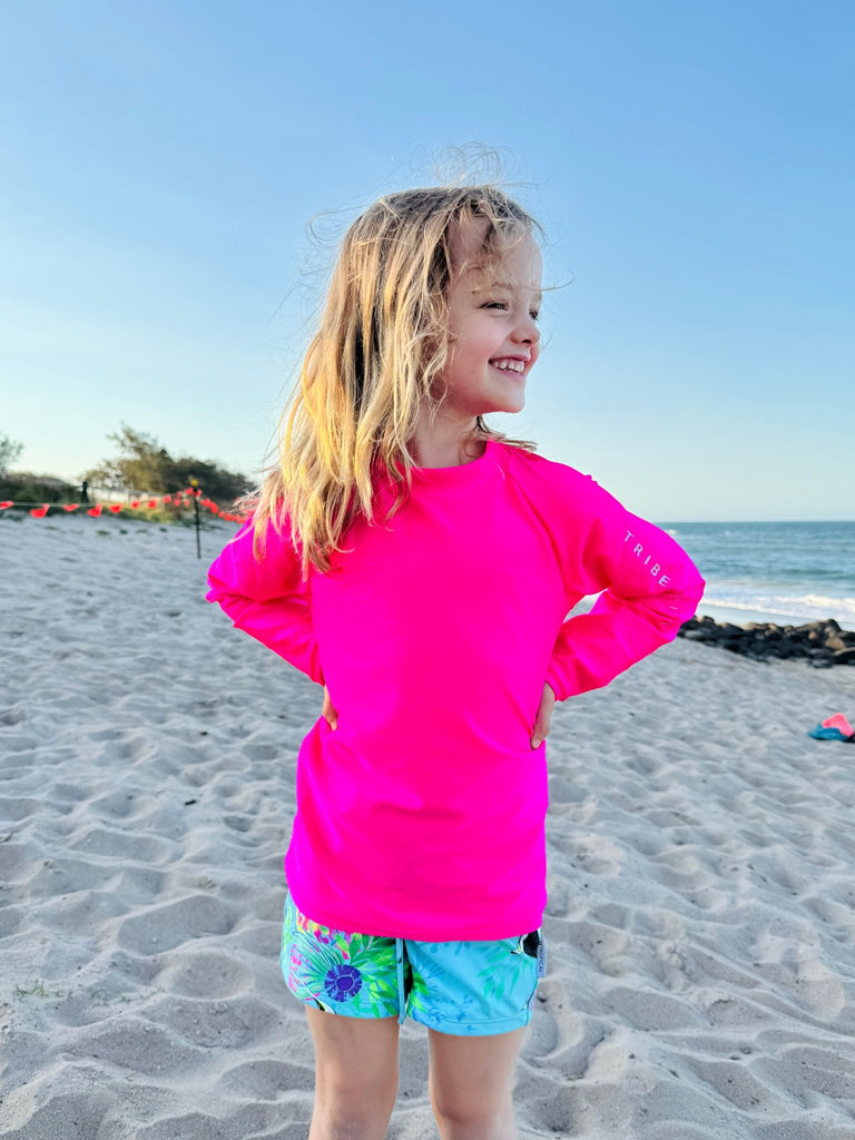 Kids Rash Guard Top V2 - Neon Pink (Unisex) - Tribe Tropical